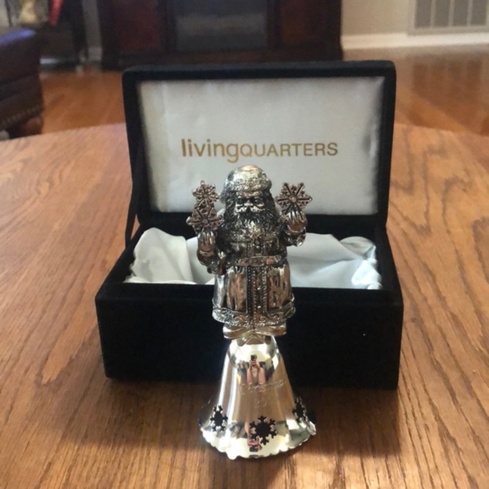 Living Quarters Santa Bell 2006 Lacquered Silver Plate Christmas Holiday Decor